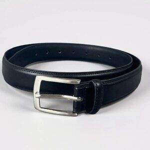Milorde Mens Size 38 Belt Black Genuine Leather Silver Buckle Dress Classic New